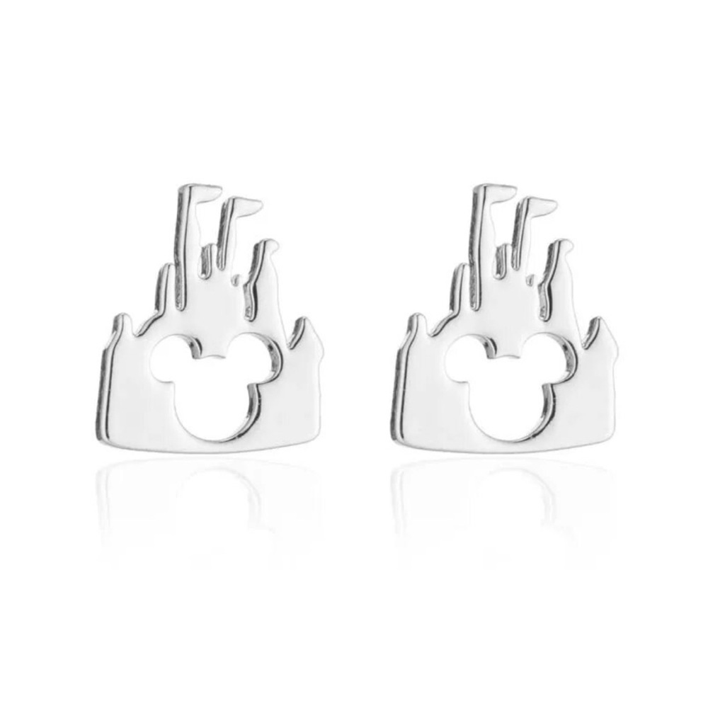 18K White Gold (Rhodium) Plated Disney Castle Silhouette w/ Mickey Head Set - Picture 5 of 6
